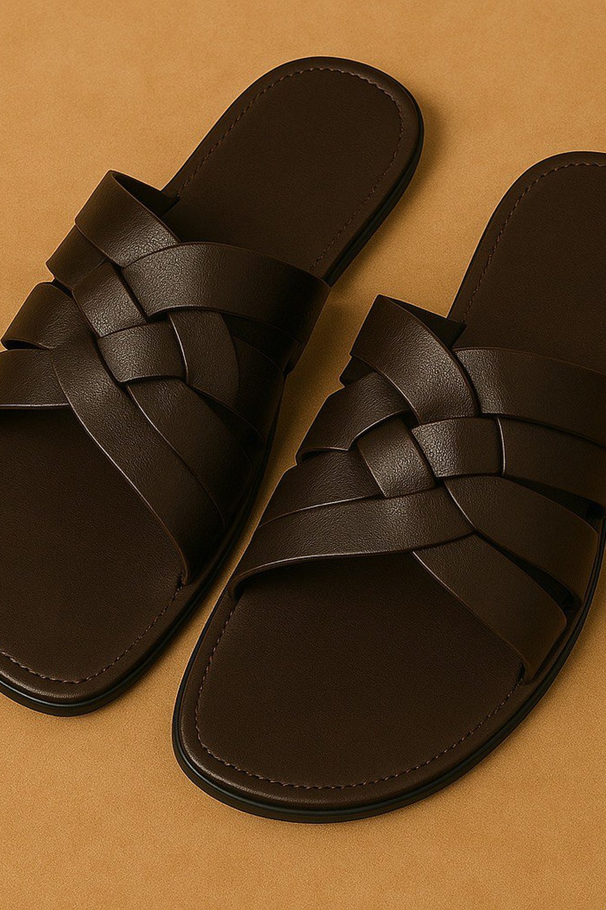 Cocoa Weave Comfort Slides - front