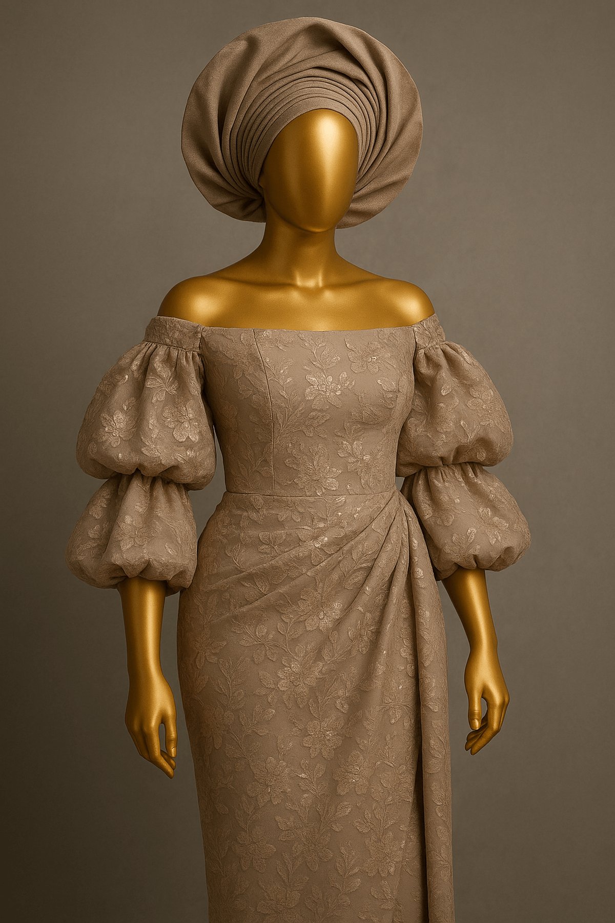 Taupe Floral Elegance Buba & Wrapper - front