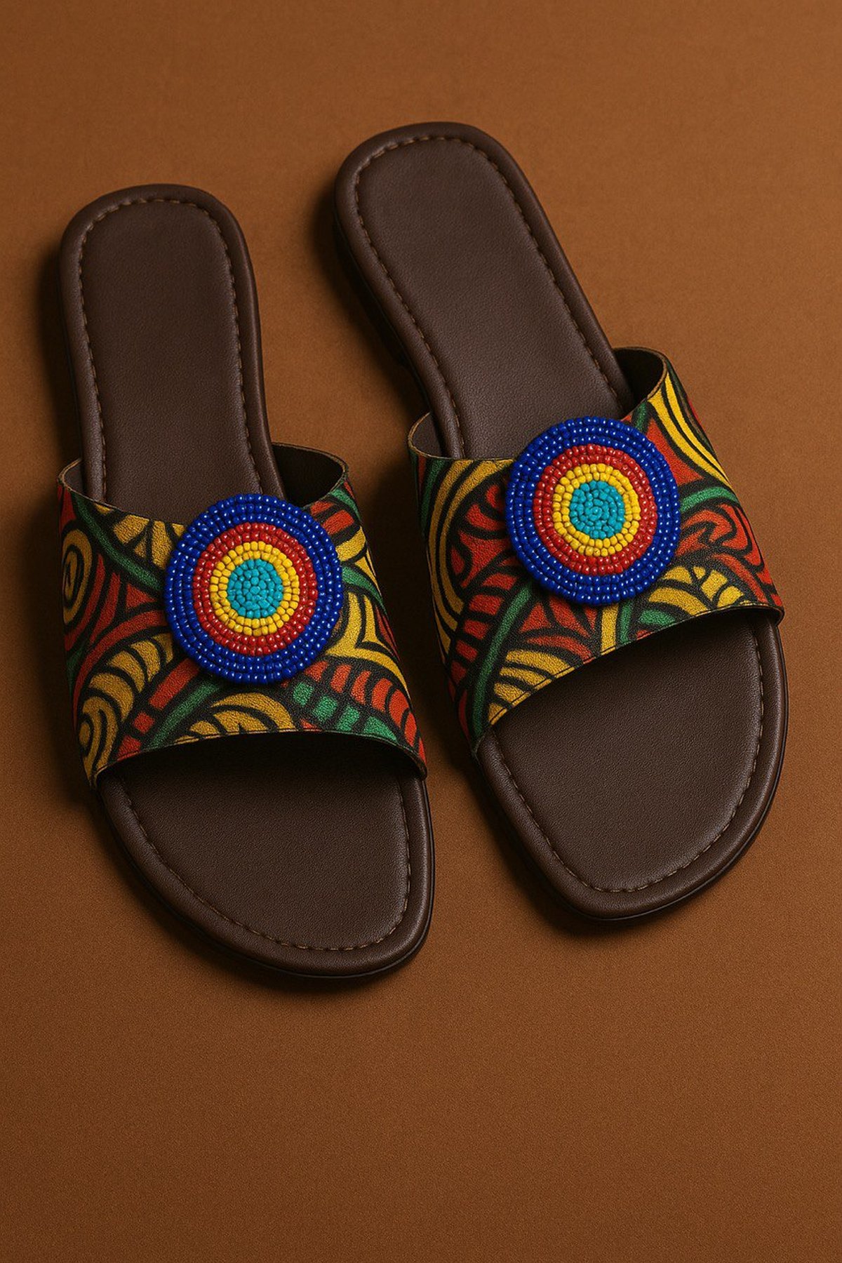 Ankara Beaded Slide Sandals - front