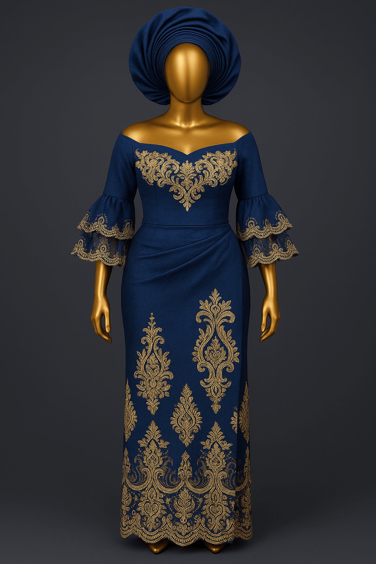 Royal Blue Elegance George Wrapper & Blouse - front