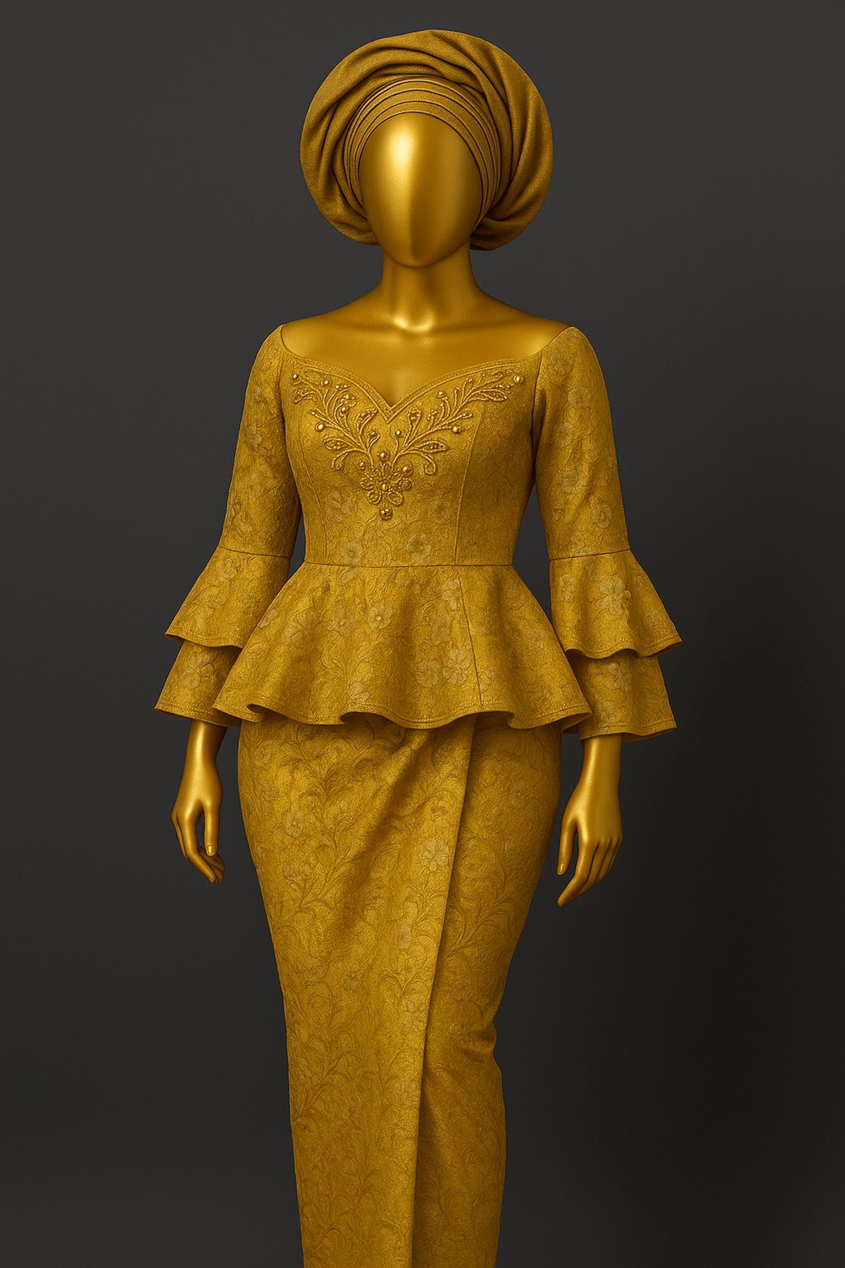 Royal Blue Grace Peplum Blouse & Wrapper - front