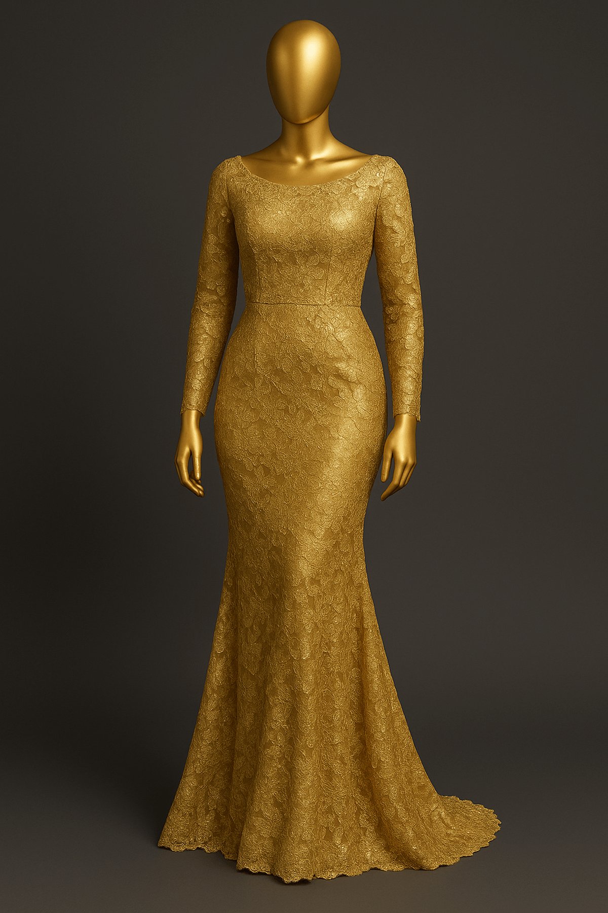 Gold Lace Mermaid Evening Gown - front