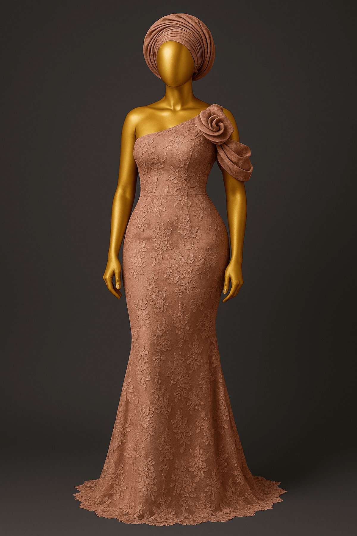Dusty Rose One-Shoulder Asoebi - front