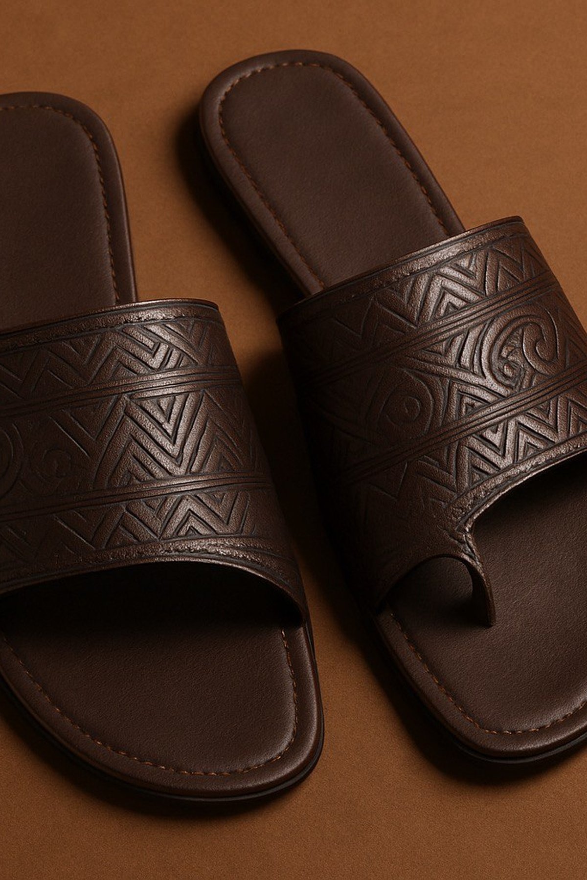 Embossed Leather Tribal Slides - front