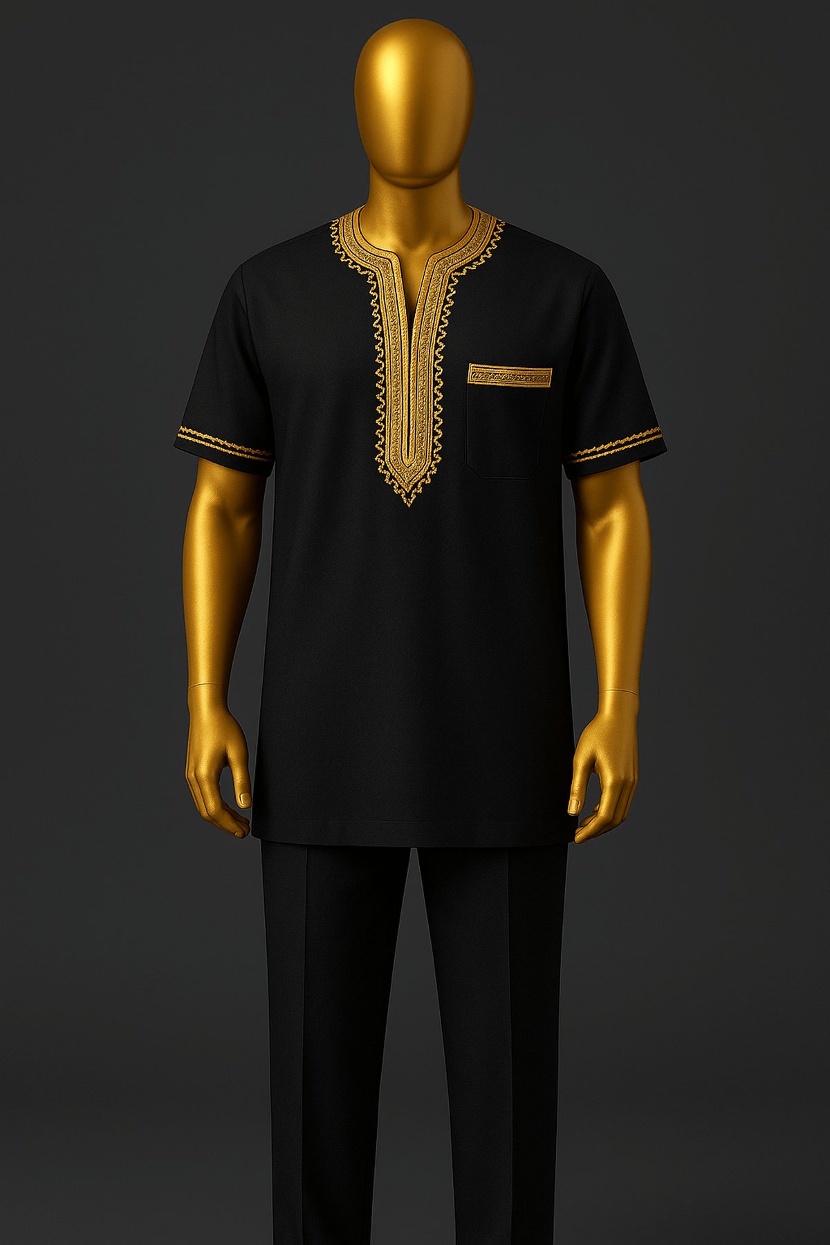 Royal Black & Gold Dashiki - front