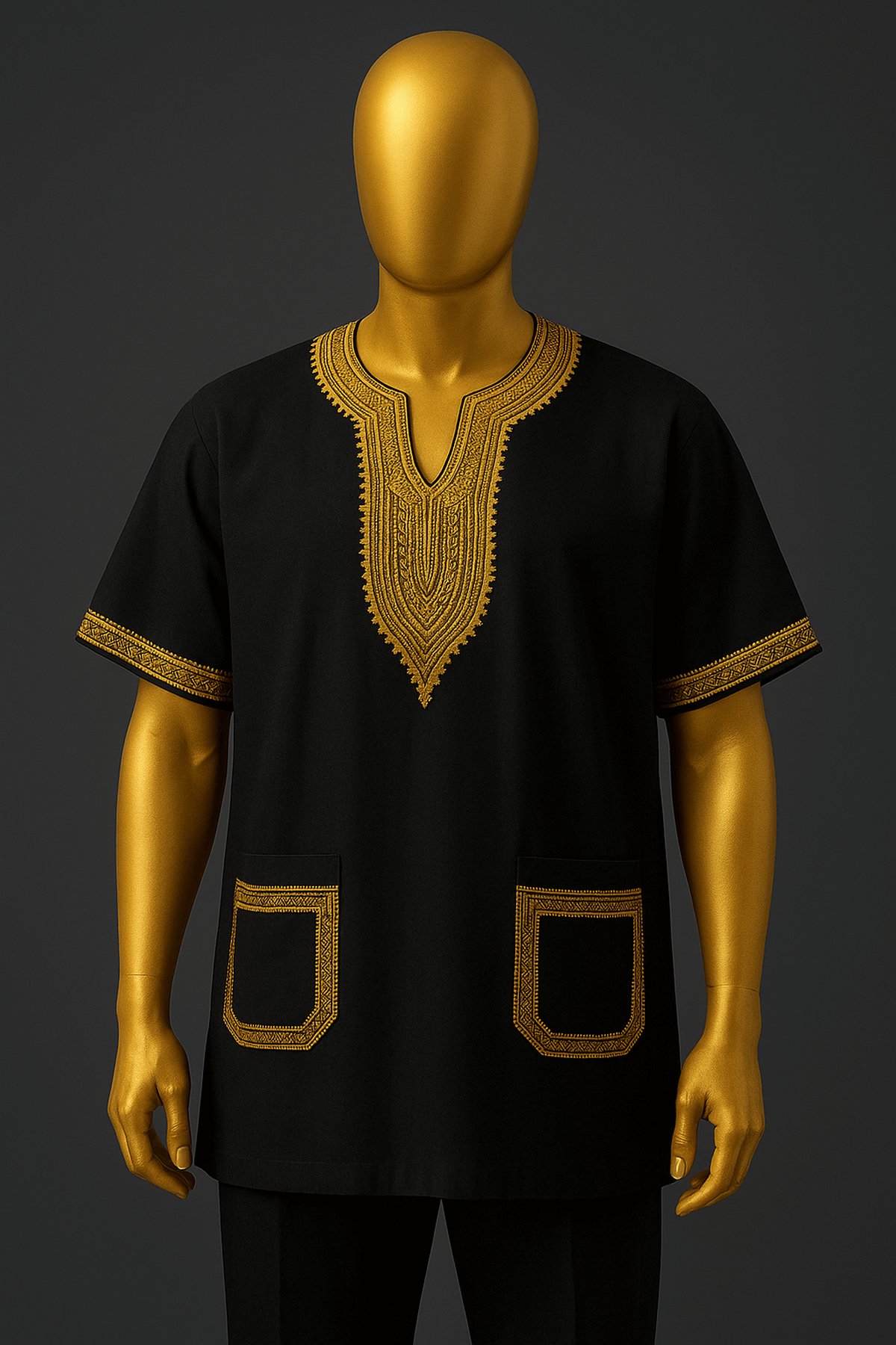 Traditional Black & Gold Dashiki - front