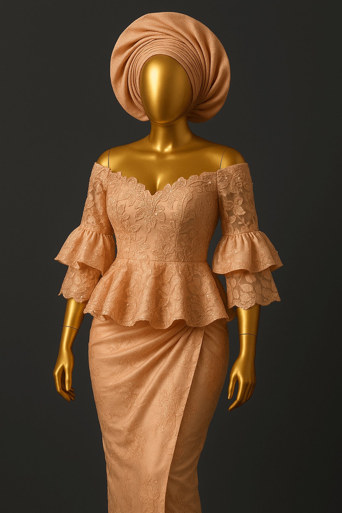 Champagne Bloom Peplum Blouse & Wrapper - front