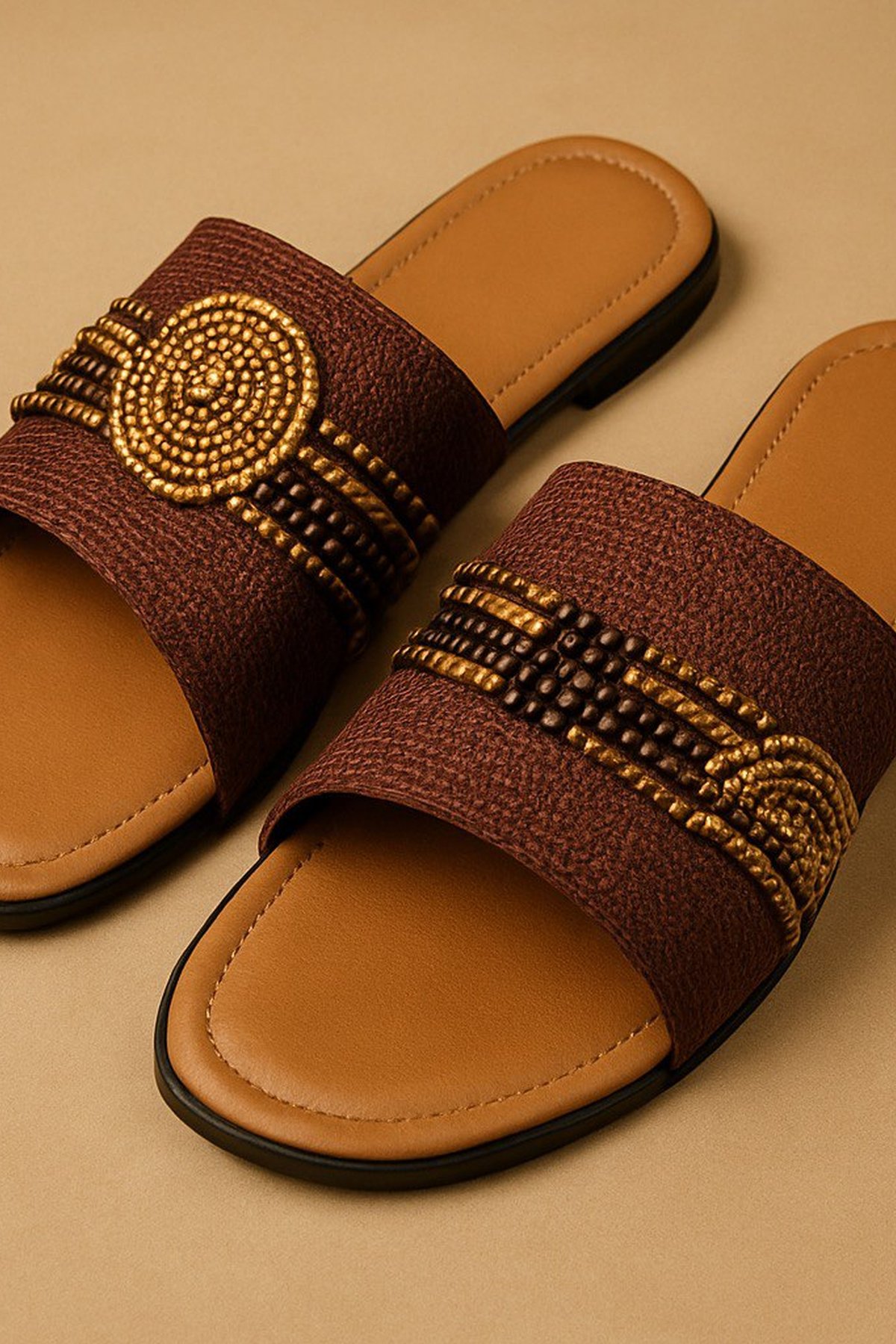 Bronze Beaded Elegance Slides - front
