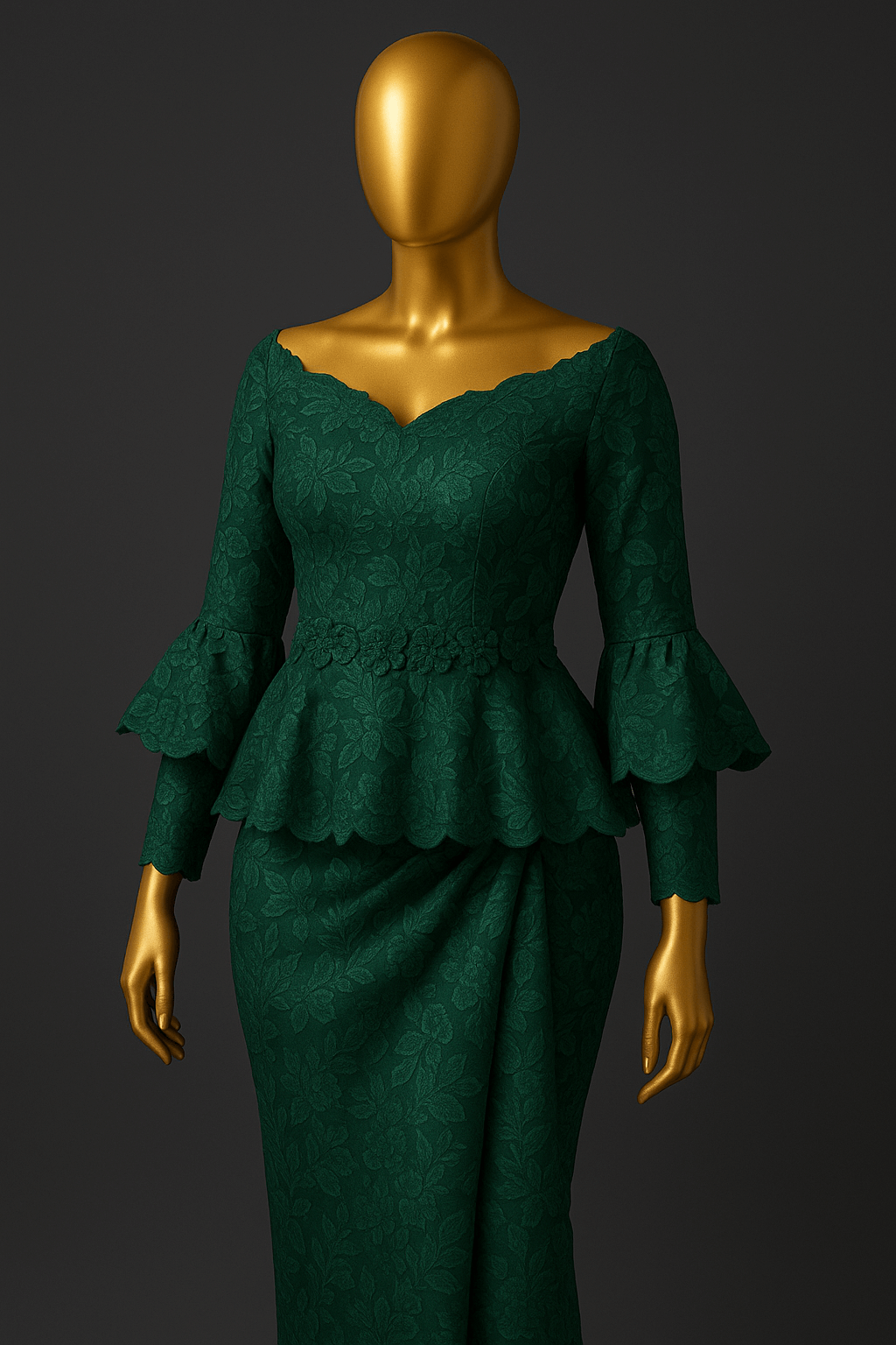 Emerald Elegance Peplum Blouse & Wrapper