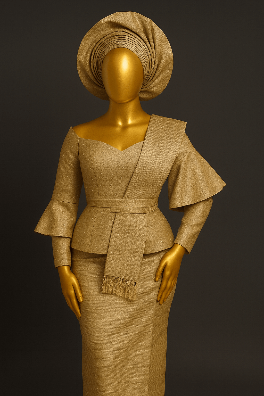 Golden Elegance Aso Oke Peplum Set