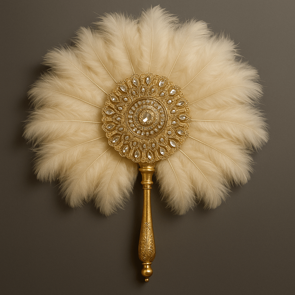 Opulent Gold & White Ostrich Feather Fan