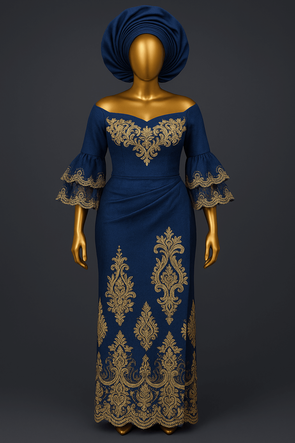 Royal Blue Elegance George Wrapper & Blouse